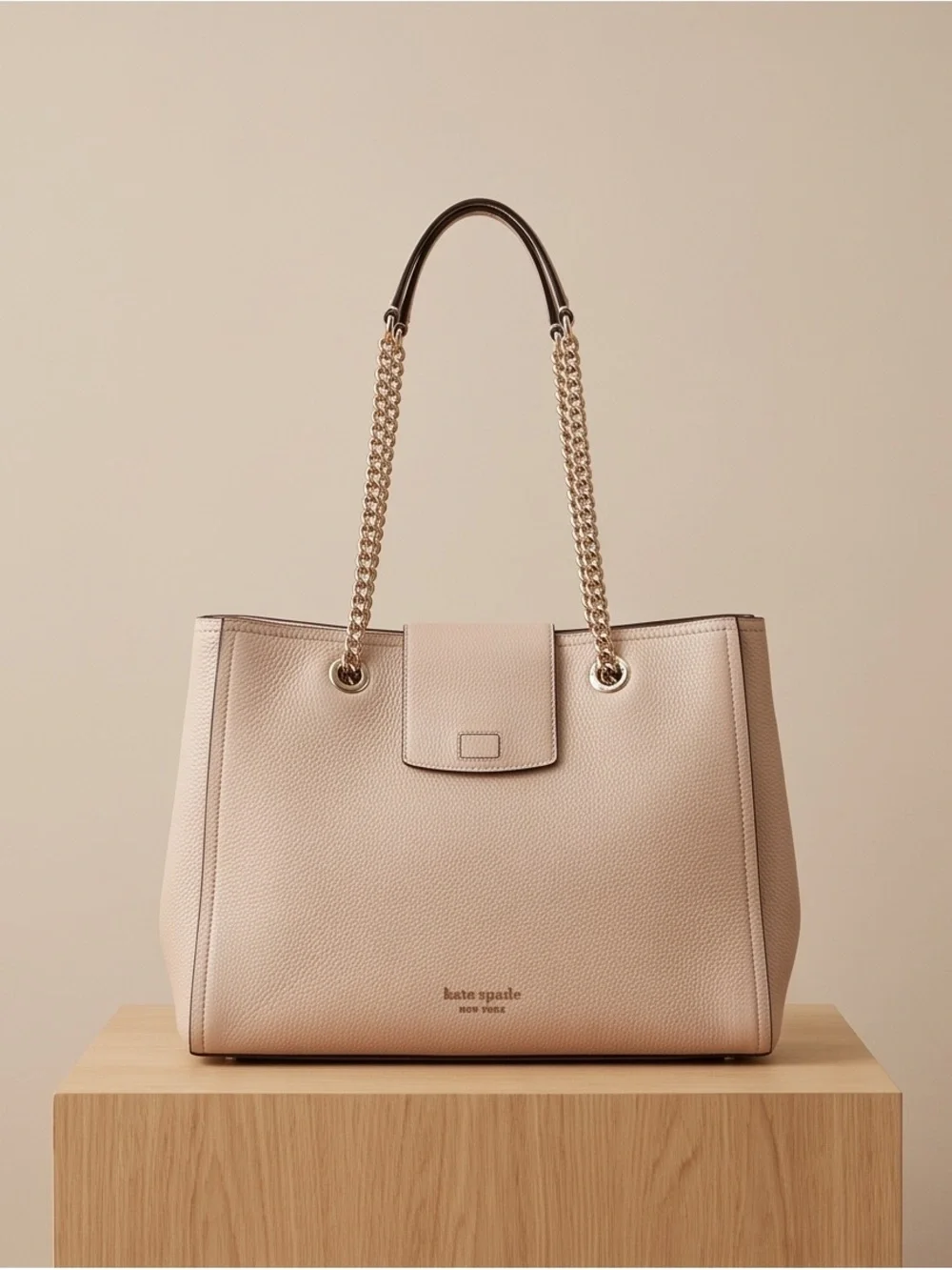 kate spade Blush Pebble Leather Tote with Gold Chain Straps